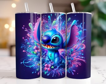 Stitch Tumbler Wrap PNG: 20 oz Watercolor Design (Digital Download)