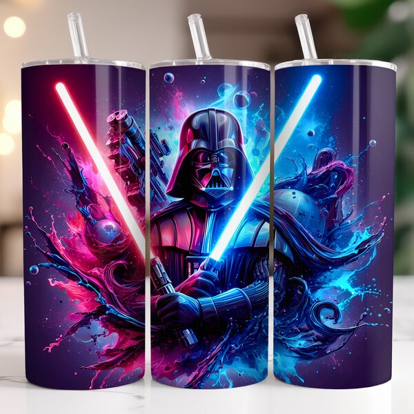 Star Wars Darth Vader Tumbler Wrap PNG, 20 oz Watercolor Splash Digital Design - High Resolution - Instant Digital PNG Download