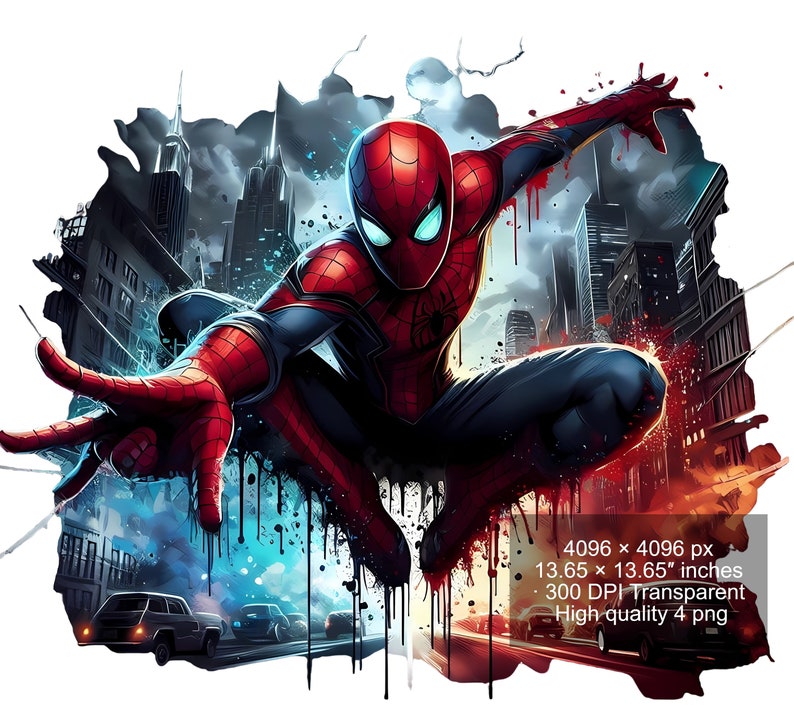 4 PNG Spiderman Splash and Watercolor Digital design PNG file for sublimation High Resolution Instant Digital PNG Download image 4