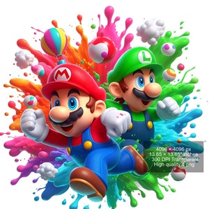 4 PNG Super Mario Splash und Aquarell Digitales Design PNG-Datei Sublimation - hohe Auflösung - Digitaler PNG Download