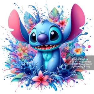 4 PNG Stitch Splash and Watercolor Digital design PNG file for sublimation High Resolution Instant Digital PNG Download zdjęcie 1