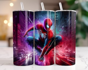 Spiderman Tumbler Wrap PNG: 20 oz Watercolor Splash (Digital Download)