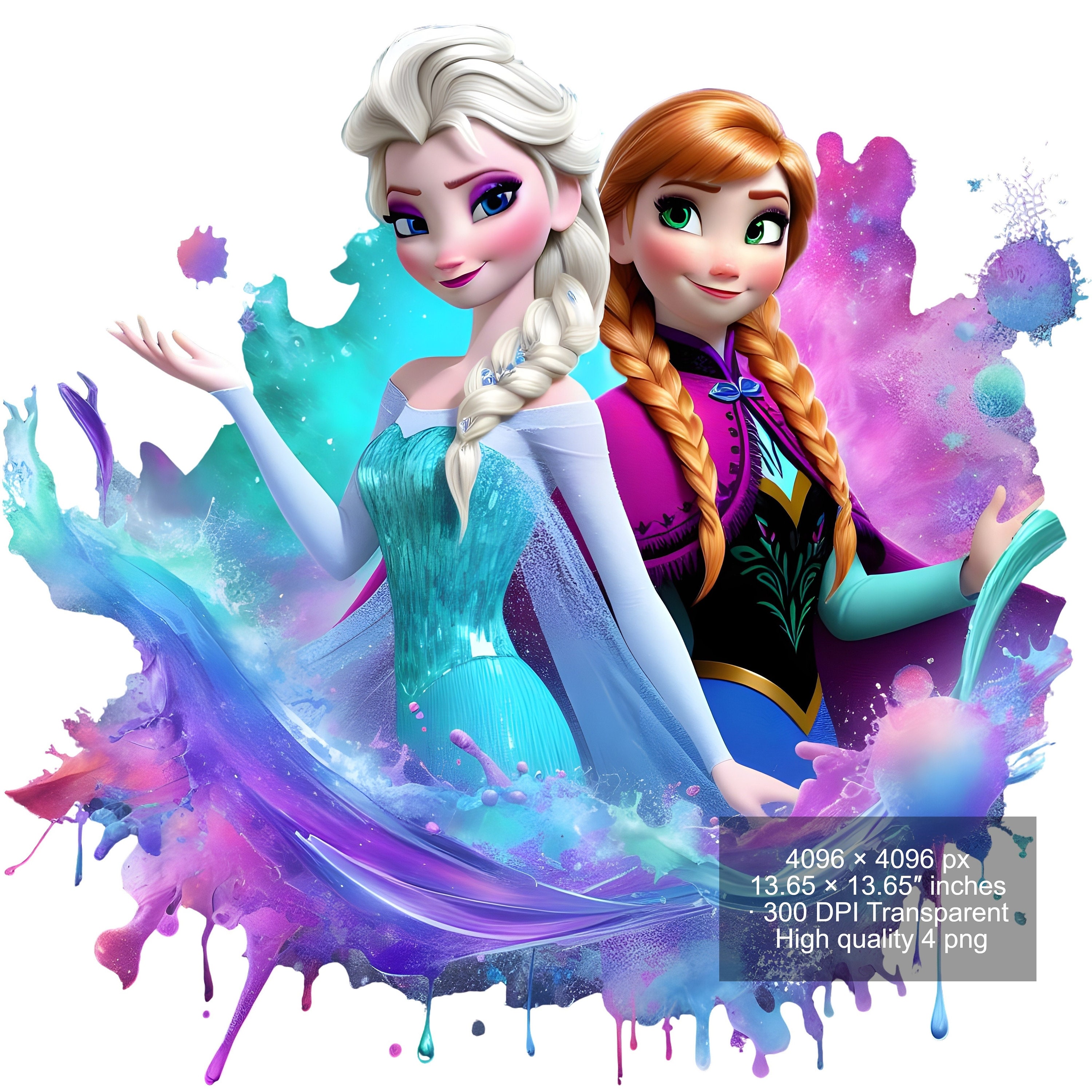 Elsa and Anna Frozen Watercolor Splash PNG (digital Download) - Etsy