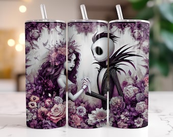 5 PNG Jack and Sally Wrap Vaso Delgado de 20 oz con Diseño de Salpicaduras (Descarga Digital PNG)