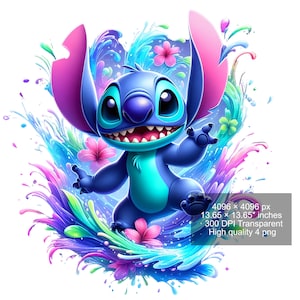 4 PNG Stitch Splash and Watercolor Digital design PNG file for sublimation - High Resolution -Instant Digital PNG Download