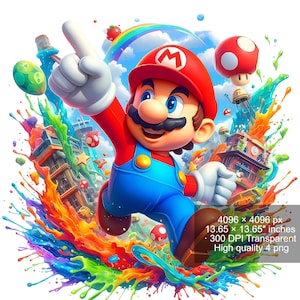 4 PNG Super Mario Splash und Aquarell Digitales Design PNG-Datei Sublimation - hohe Auflösung - Digitaler PNG Download