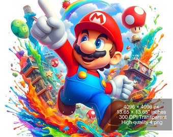 4 png Super Mario Splash en aquarel Digitaal ontwerp PNG-bestandssublimatie - hoge resolutie - digitale png-download