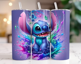 Stitch Tumbler Wrap PNG: 20 oz Watercolor Design (Digital Download)