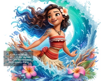 Moana Splash Aquarell PNG: Digital Design Datei (Digitaler Download)