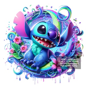4 PNG Stitch Splash and Watercolor Digital design PNG file for sublimation - High Resolution -Instant Digital PNG Download