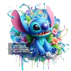 4 PNG Stitch Splash and Watercolor Digital design PNG file for sublimation - High Resolution -Instant Digital PNG Download