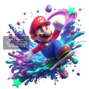 4 PNG Super Mario Splash and Watercolor Digital design PNG file for sublimation - High Resolution -Instant Digital PNG Download