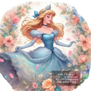 Cinderella Splash and Watercolor Digital design PNG file for sublimation - High Resolution -Instant Digital PNG Download