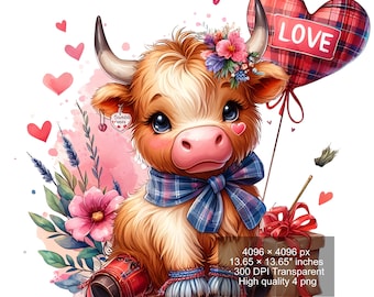 Valentine Cow Clipart PNG – Heifer Watercolor, Digital Download