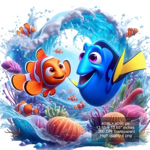 4 PNG Findet Nemo | Findet Dory Splash und Aquarell Digitales Design PNG-Datei für Sublimation - Hohe Auflösung -Instant Digital PNG