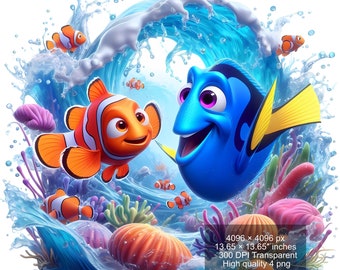 4 png-bestand Finding Nemo | Finding Dory Splash en aquarel Digitaal ontwerp PNG-bestand voor sublimatie - hoge resolutie - direct digitaal png-bestand