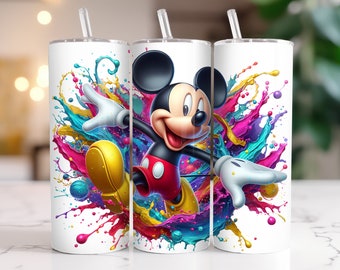 Mickey Mouse Tumbler Wrap: 20 oz Watercolor Splash Design (PNG Digital Download)