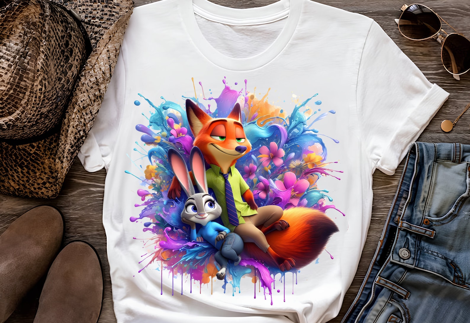 4 PNG Zootopia Nick & Judy Watercolor Splash : Sublimation Design ...