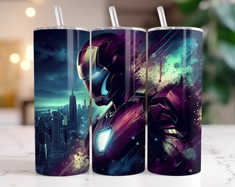 Emballage pour gobelet Iron Man : aquarelle splash PNG (téléchargement numérique)