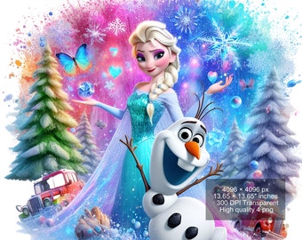 4 PNG Elsa and Anna Frozen Splash and Watercolor Digital