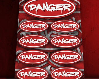 Danger sticker sheet with 9 stickers Bagged stickers JDM stickers Airride custom stickers