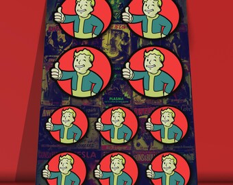 Vault Boy sticker sheet with 10 stickers, Fallout stickers, gamer stickers