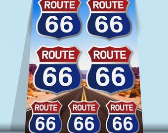 Route 66 sticker sheet with 7 stickers, USA lifestyle stickers, pop culture stickers