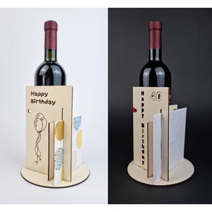 Gift wrapping laser, birthday laser cut, gift laser, wine bottle and birthday card, laser cut files birthday, templates svg.