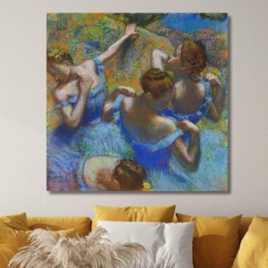 Four Ballerinas Behind the Stage 1898 by Edgar Degas Canvas Wall Art Print,Stretched Ready to Hang Canvas Print,Degas Dancers in Blue,Degas