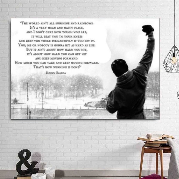 Rocky Balboa Quote Canvas Wall Art,Sylvester Stallone Canvas Wall Art,Gym Motivation Wall Art Canvas,Fitness Room Decor,Man Cave Wall Art