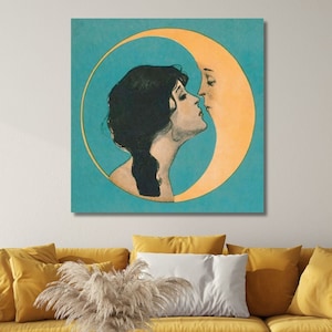 Dear Old Dixie Moon Songbook Cover Print Canvas, Vintage Woman Kissing Moon,Vintage moon Art Print, Crescent Moon Print,Ready to Hang Canvas