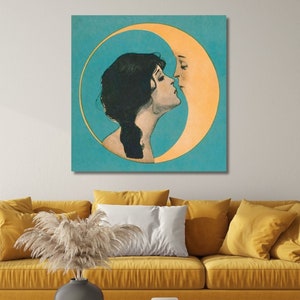 Dear Old Dixie Moon Songbook Cover Art Vintage Woman Kissing Moon Canvas Gallery Wrapped or Framed Giclee Wall Art, Ready to Hang Canvas