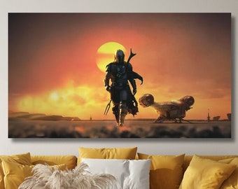 Mandalorian Canvas Star Wars Wall Art,Star Wars Wall Decor Poster Canvas Print,Game Room Decor,Movies Poster Gift,Starwars Art Canvas Print