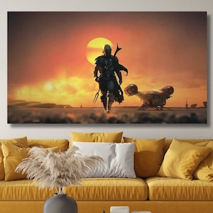 Mandalorian Canvas Star Wars Wall Art,Star Wars Wall Decor Poster Canvas Print,Game Room Decor,Movies Poster Gift,Starwars Art Canvas Print