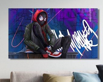 Miles Morales Spider-Man Canvas,Movie Poster,Into the Spider-Verse Wall Decor,Spider-Man Across the Spider-Verse Digital Art Wall Hanging