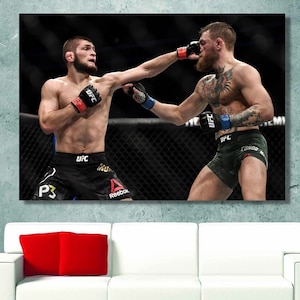Khabib Nurmagomedov Vs Conor McGregor Canvas UFC Hand Made Poster Canvas Print Wall Art Man Cave Poster Gift Home Decor,Ready to Hang Canvas