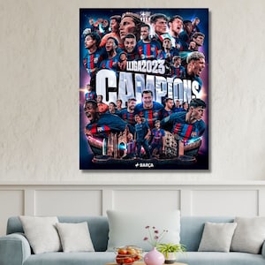 Barcelona Poster, 2023 LA Liga Champion FC Barcelona Canvas Wall Art,Football Fan Gifts,Extra Large Wall Art,Man Cave,Ready to Hang Canvas