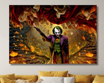 Joker Blended With Absract Wall Art, Wall Decor Extra Large Wall Art, Dinning Room Decor Luxury Wall Art Comic Poster, Ready To Hang Canvas