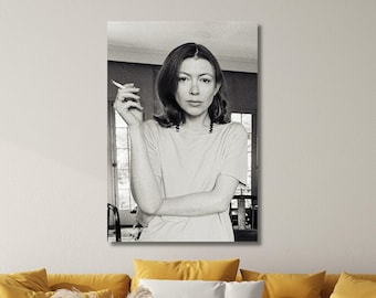 Joan Didion Poster,Print,Joan Didion Canvas Art, Famous Woman Painting,Home Decor,Poster Joan Didion in Front of Stingray,Journalist Writer