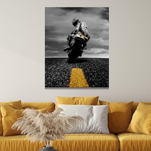 Valentino Rossi Canvas,Kids Gift,Moto GP Superbike Prints,Man Cave Decor,Rossi Front lift on Motorcycle,Valentino Rossi,MotoGP Ready To Hang