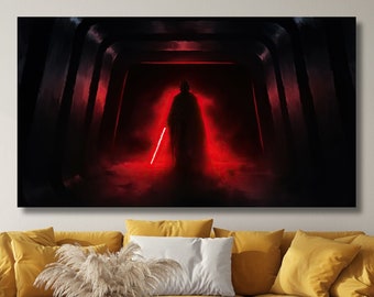 Darth Vader Effect Wall Art, Star Wars Darth Vader Poster, Darth Vader Canvas, Star Wars Black and Red Art, Red Starwars Print,Ready To Hang