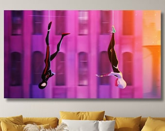 Spiderman-and-Gwen-Stacy-Together-Spider-Man Across The Spider-Verse Poster Canvas,Spider-Man Across The Spider-Verse Poster,Kids Room Decor