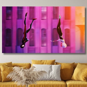 Spiderman-and-Gwen-Stacy-Together-Spider-Man Across The Spider-Verse Poster Canvas,Spider-Man Across The Spider-Verse Poster,Kids Room Decor image 1