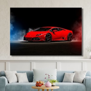 Red Lamborghini Poster,Extra Large Lamborghini Poster,Lamborghini Canvas Wall Art,Lamborghini Painting, Gift for Him, Red Lamborghini Print