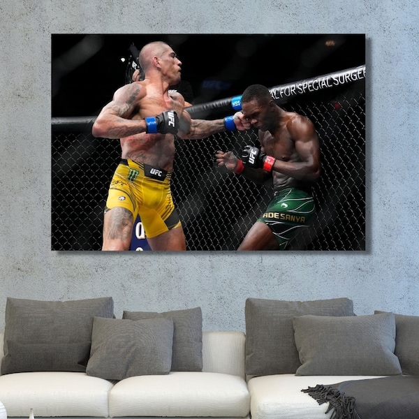 Alex Pereira KO Poster Canvas Wall Art, Art Print of Israel Adesanya Middleweight UFC Champion UFC 281 / Ready to Hang / Fitness Wall Art