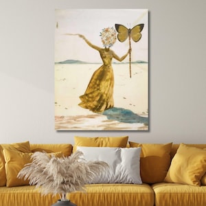 Butterfly Woman Art by Salvador Dali Canvas, Salvador Dali Flower Reproduction, Salvador Dali Wildflower Print Surrealism Art, Ready To Hang