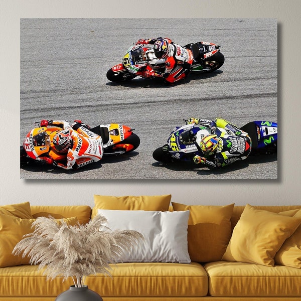 MotoGP Canvas Wall Art, Moto GP Ready to Hang Canvas,Valentino Rossi Poster, Man Cave Decoration,Extra Large Wall Art, Man Cave,MotoGP Print