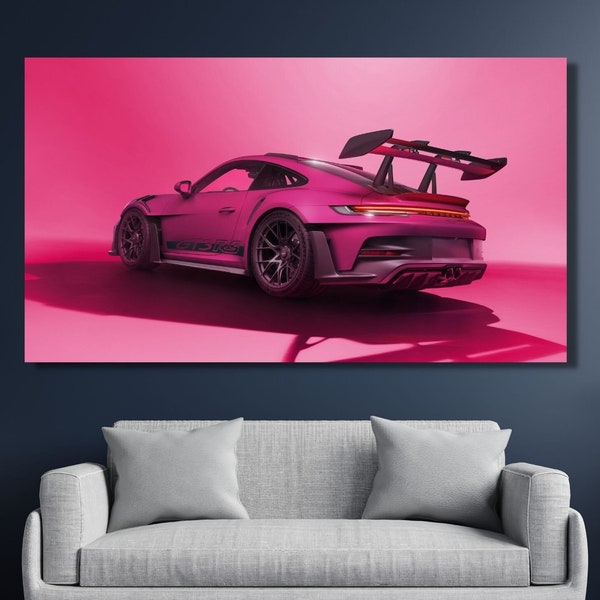 PINK Porsche 911 GT3 RS3 Framed Poster Canvas Wall Art, Art Print,Modish Office Decor Porsche Wall Art Sport Car Wall Art, Ready to Hang