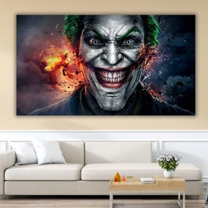 Joker Smile Ready To Hang Canvas Wall Art, Wall Decor Extra Large Wall Art, Dinning Room Decor Luxury Wall Art Comic Poster, Canvas Print