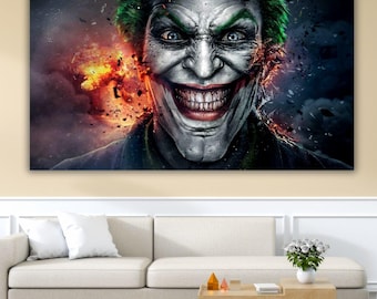 Joker Smile Ready To Hang Canvas Wall Art, Wall Decor Extra Large Wall Art, Dinning Room Decor Luxury Wall Art Comic Poster, Canvas Print